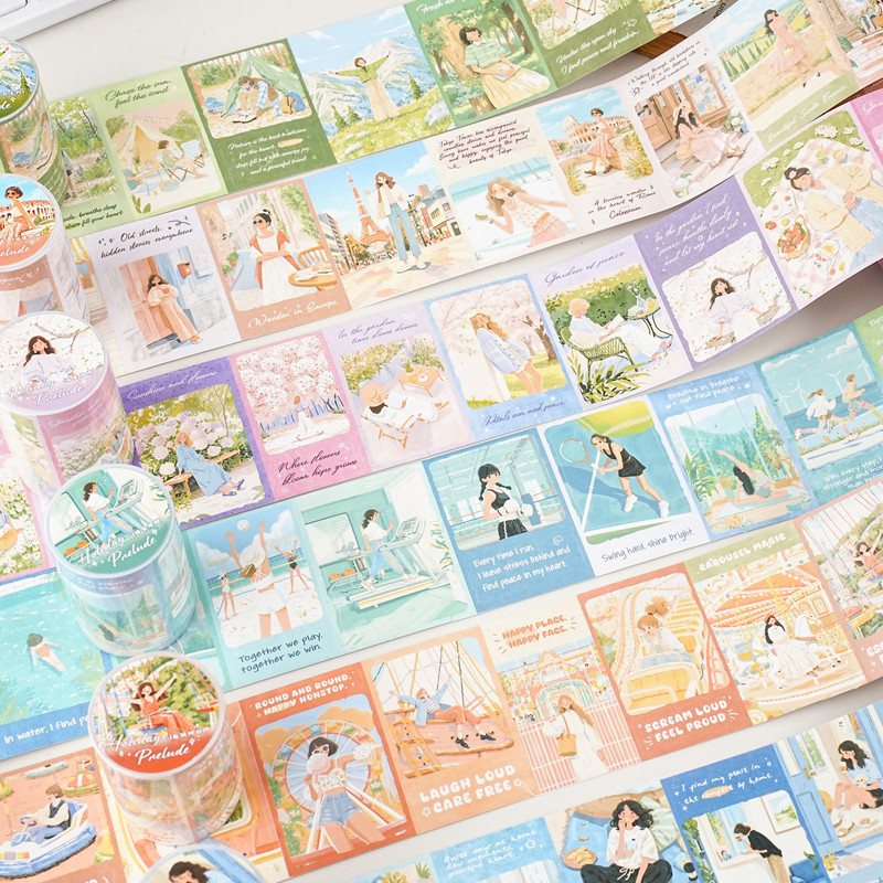 กระดาษ นาย. 200 ซม./ ม้วนไดคัทและเทปกระดาษการ์ตูนเกาหลีวรรณกรรมอ่อนโยนสาวรูปแบบตัวละครหนังสือมือฉากเทป ทําเอง การ์ดอวยพรกล่องเก็บไดอารี่อัลบั้ม สมุดบันทึก ตกแ