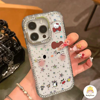 แมวKTน่ารักที่มีเคสโทรศัพท์เพชร เหมาะสำหรับ IPhone 17 16 13 16 14 ProMax 15 16 11 15 Plus Air 17 12 15 12PRO