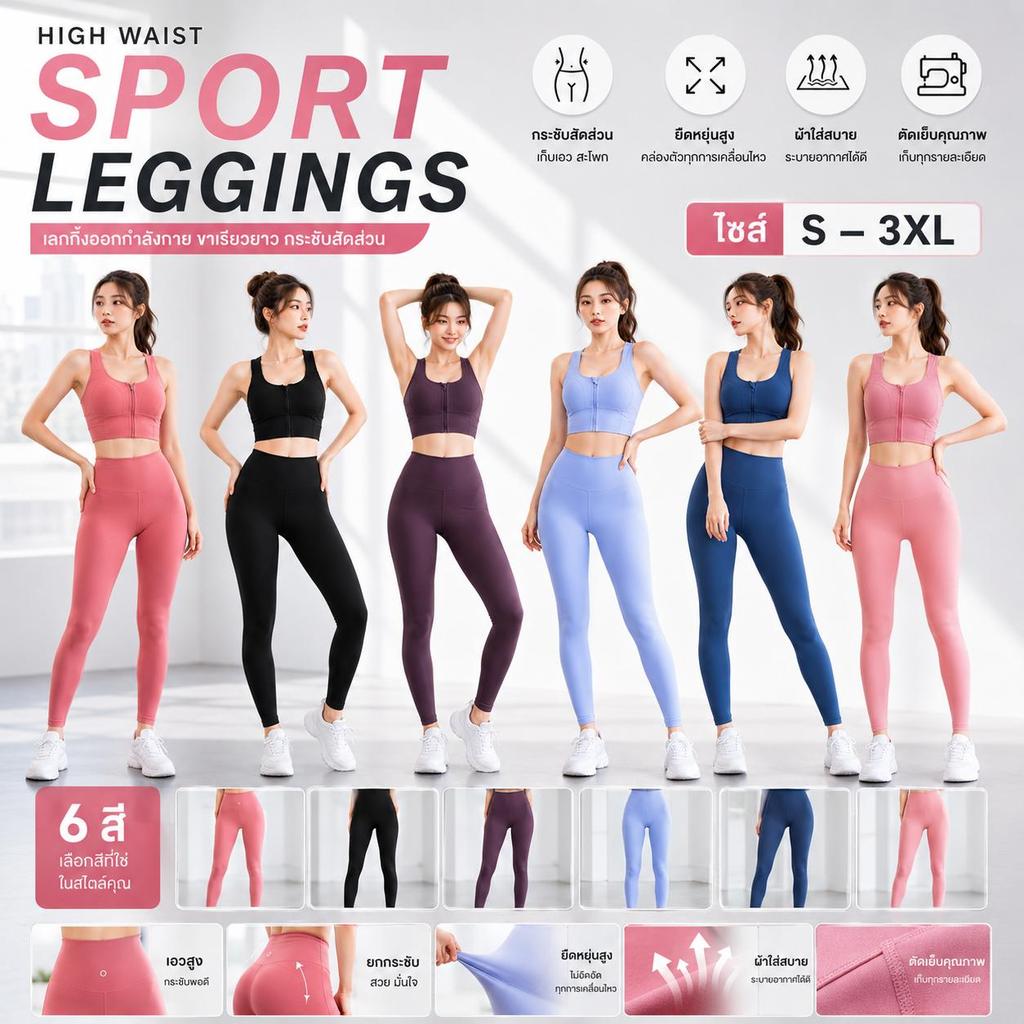 💗NEW COLOR💗 กางเกงโยคะขายาว กางเกงเลกกิ้ง กางเกงออกกำลังกายผู้หญิง ผ้านิ่มใส่สบาย เอวสูง เก็บพุง กระชับต้นขา Size S-3XL