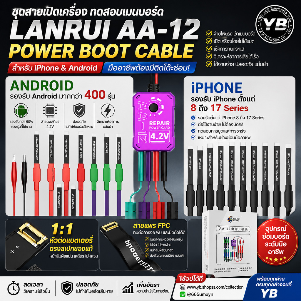 LANRUI AA-12 สายเพาเวอร์ซัพพลาย Power Boot สำหรับจ่ายไฟตรงเข้าสู่เมนบอร์ด สามารถตรวจสอบอาการเสีย