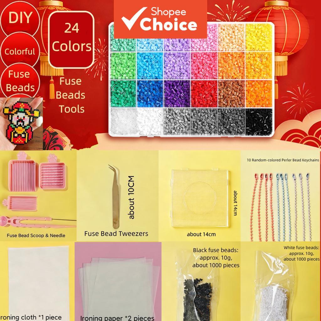ฟิวส์ลูกปัดชุด Pixel Art DIY Craft Set เครื่องมือครบชุดสีผสมการศึกษารีดผ้าลูกปัดของเล่นเด็ก