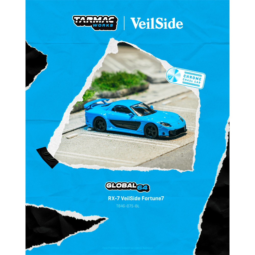 Tarmac Works 1:64 RX-7 VeilSide Fortune7 Blue รถโมเดลDiecast