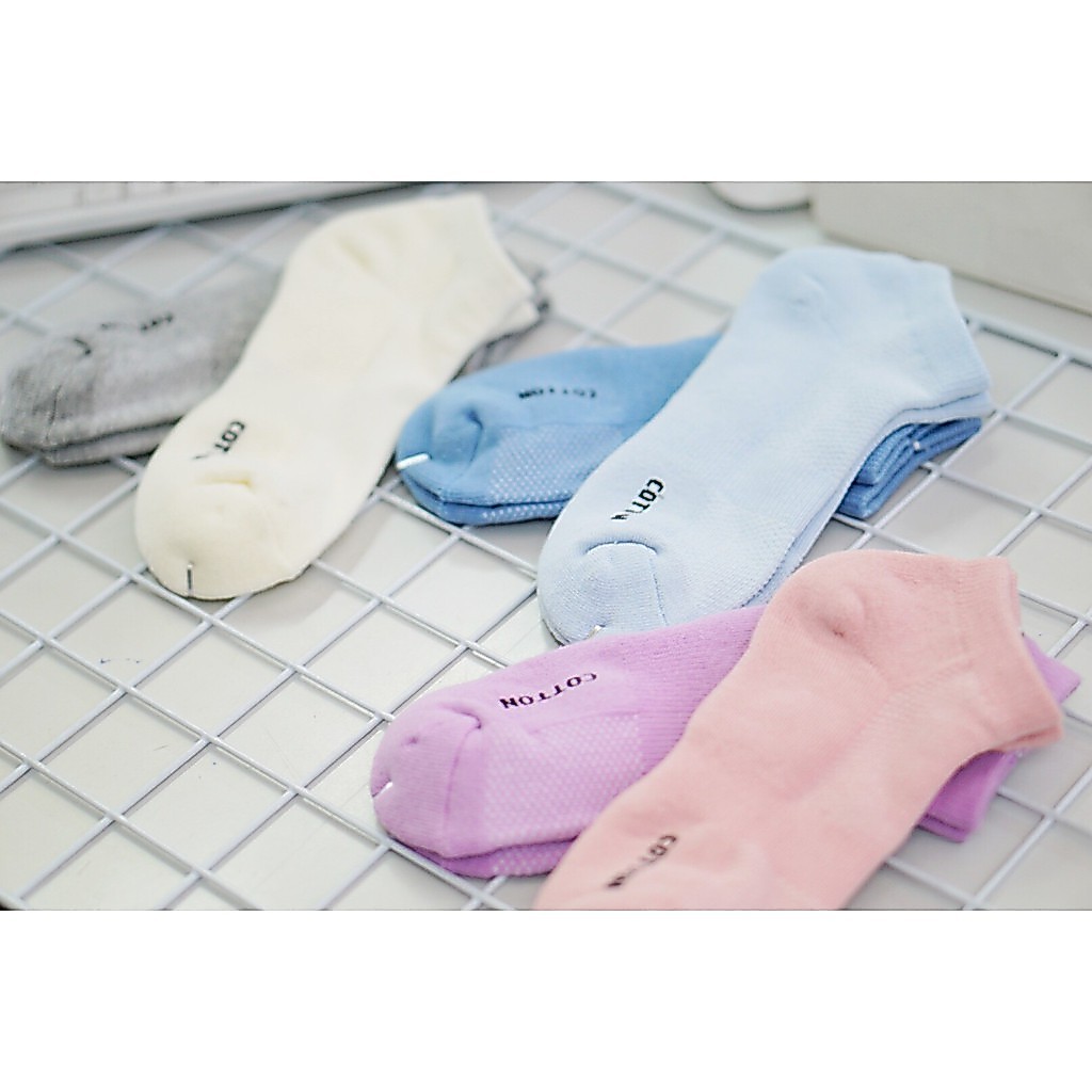 ถุงเท้าสี พื้นหนาสี Pastel ข้อสั้น เนื้อ Cotton แท้ 100% (1โหลคละสีมาแล้วเลือกสีไม่ได้)