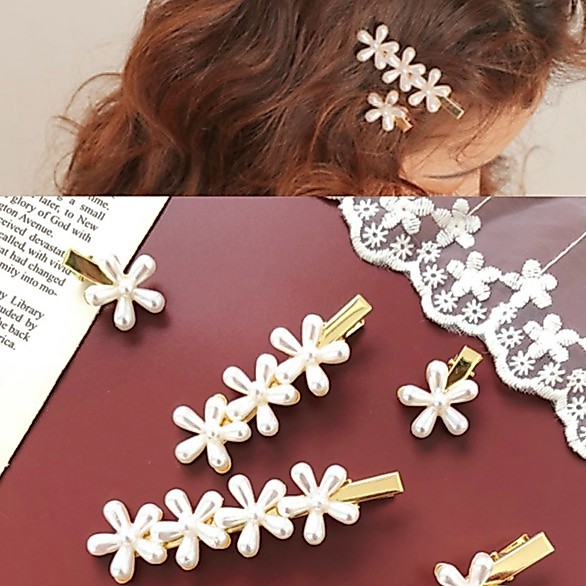 J317 เกาหลีเก๋ retro mini Pearl Flower อะคริลิคแบนจระเข้คลิป hairpstyle ผู้หญิงอุปกรณ์เสริม
