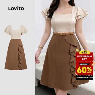Lovito Women Elegant Dress Ruffle Fake 2in1 Zipper Spring/summer Dress LK6ED162