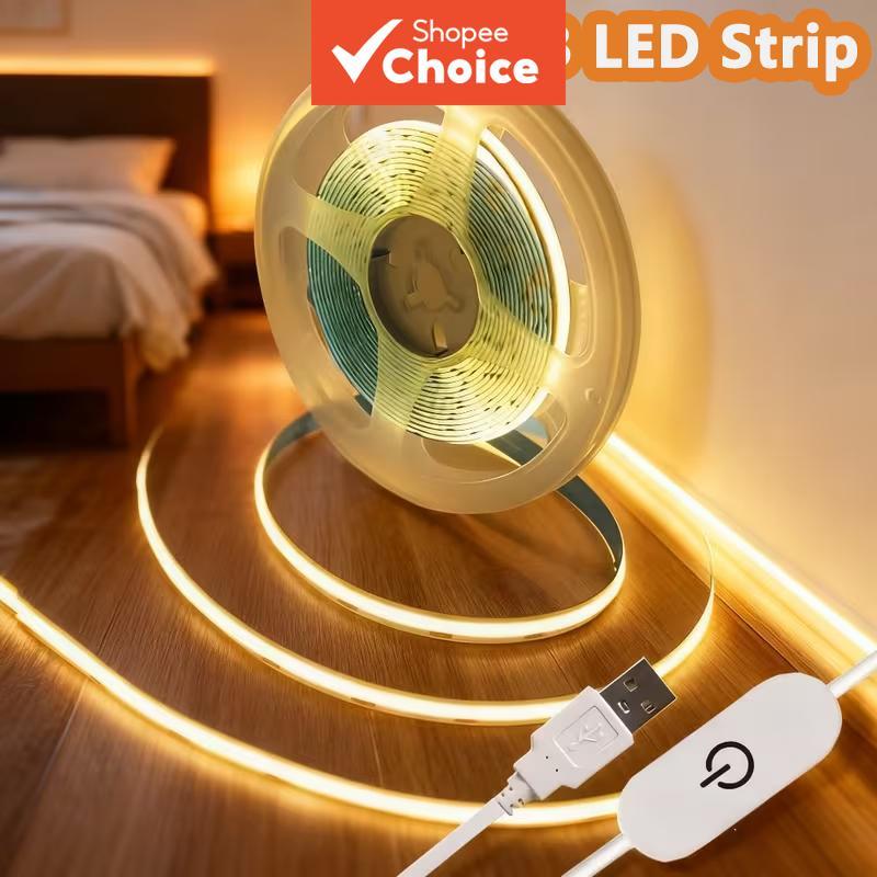 1-5ม ไฟเส้น COB LED หรี่แสงได้ ควบคุมแบบสัมผัส แสงขาวอบอุ่น/กลาง สาย USB สําหรับทีวี ห้องนอน ห้องครัว ตู้เสื้อผ้า เทศกาลปีใหม่ ตรุษจีน
