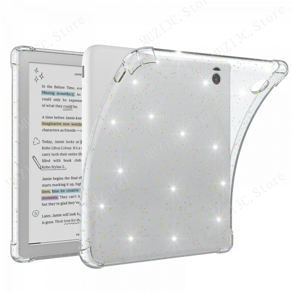 สําหรับ Kobo Libra สี 7 "กรณี N428 N418 Glitter โปร่งใส eReader กรณีกันกระแทก TPU ปกหลังสําหรับ Kobo