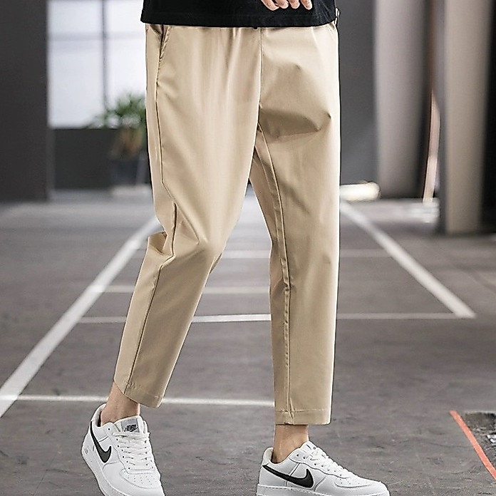 BeCoolMan🍃2024ใหม่ตรงหลวมกีฬาฤดูใบไม้ผลิและฤดูใบไม้ร่วงบางเก้าจุดผ้าไหมน้ำแข็งกางเกงลำลอง