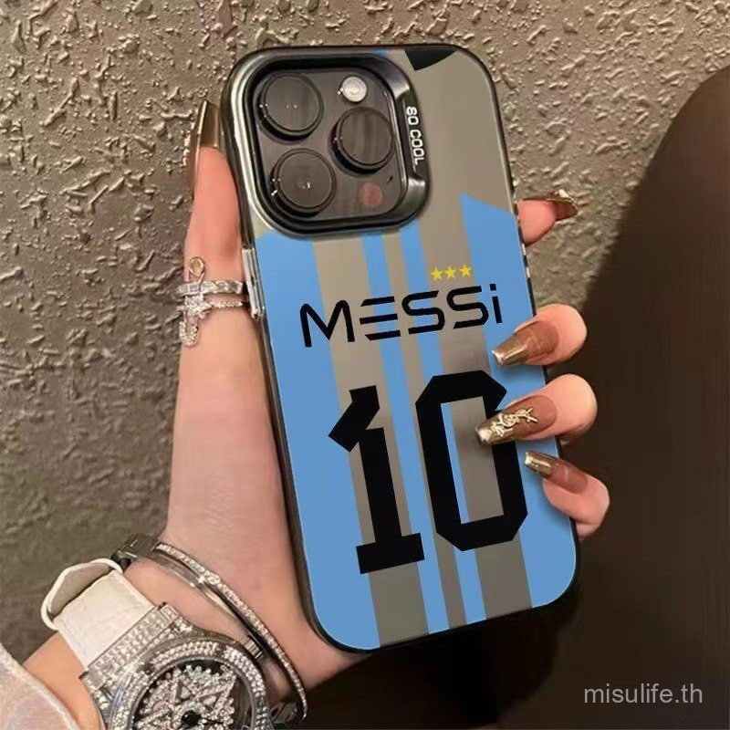 น่ารักฟุตบอล Superstar Messi หมายเลข 10 พิมพ์เคสโทรศัพท์เคสซิลิโคนป้องกันการหล่นสําหรับ iPhone 17 Pro Max, iPhone 16 Pro Max, iPhone 15 Pro, iPhone 14 Pro