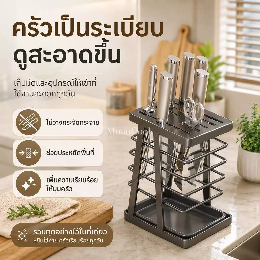 ที่วางมีดในครัวพร้อมถาดระบายน้ำ ชั้นเก็บมีด กรรไกร มีดปอกผลไม้ ขาตั้ง 4 ขา แข็งแรง กันรอยเคาน์เตอร์ จัดเก็บง่ายๆ มี 2 สี
