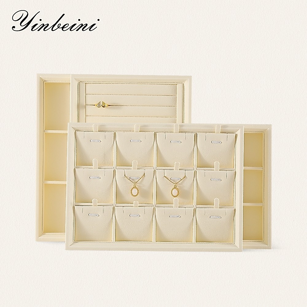 Yinbeini แหวนต่างหูถาดเก็บสร้อยคอสร้อยข้อมือแสดงถาดกํามะหยี่เครื่องประดับออแกไนเซอร์  P042