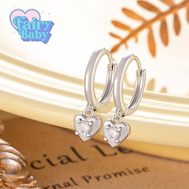Fairybaby ต่างหูห่วง Heartstorm Hoop ( 1 คู่ ) ต่างหูห่วง มินิมอล หัวใจ งานห่วง (E2-058)