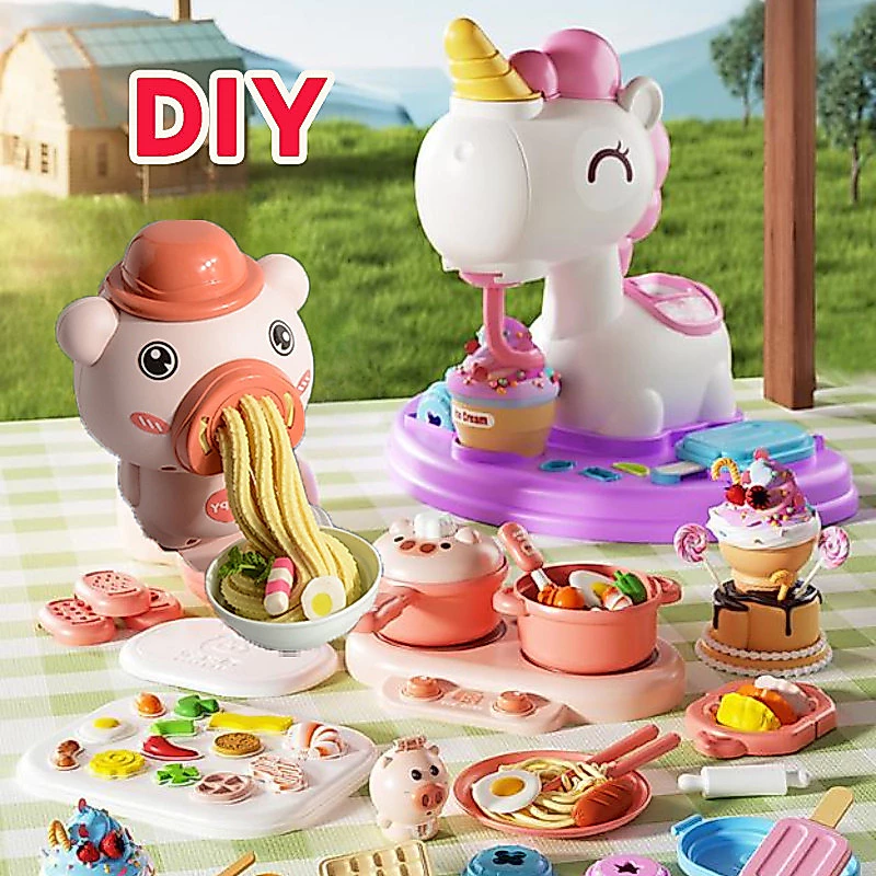 DIY เครื่องทำไอศครีม รูปร่างยูนิคอร์น ของเล่นเครื่องทำก๋วยเตี๋ยว เหมาะสำหรับเด็กเล่น ความปลอดภัย
