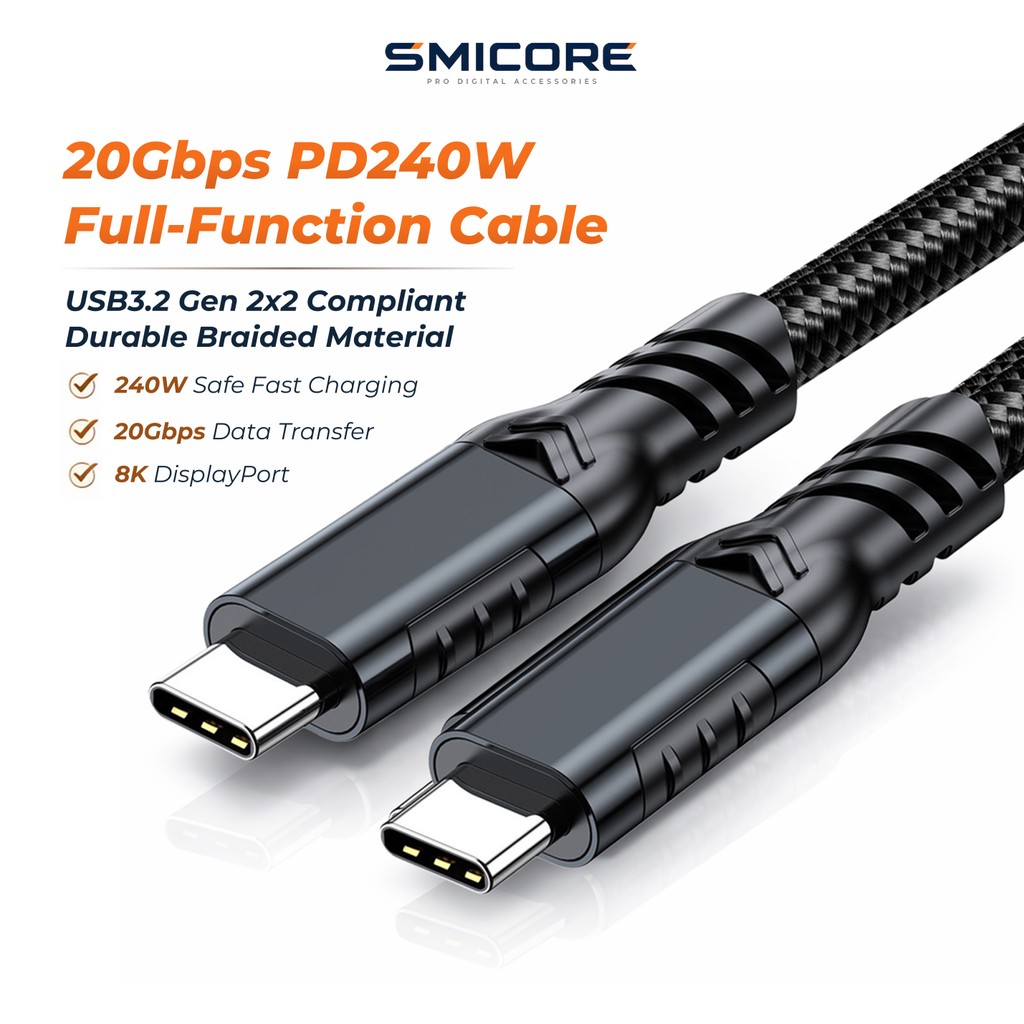สายชาร์จเร็ว USB-C to USB-C 240W 5A USB3.2 20Gbps Type-C Full Function สายข้อมูล รองรับจอภาพ 8K PD