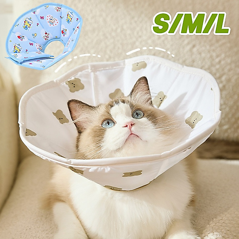 ปลอกคอแมว S/M/L หม้อกรัดหนีบหู กันเลีย หลังทำหมัน ปรับระดับได้ กันน้ำ รุ่นหมีน่ารัก คอลล่าแมว หม้อกรัดคอสุนัขแมว