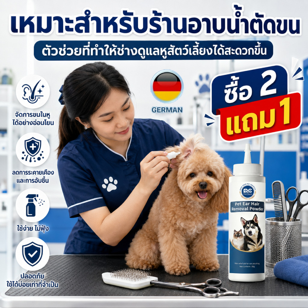 PetClear ผงถอนขนหูสุนัขและแมว 30g แป้งโรยหูสัตว์เลี้ยง ช่วยจับขนง่าย ไม่ลื่น