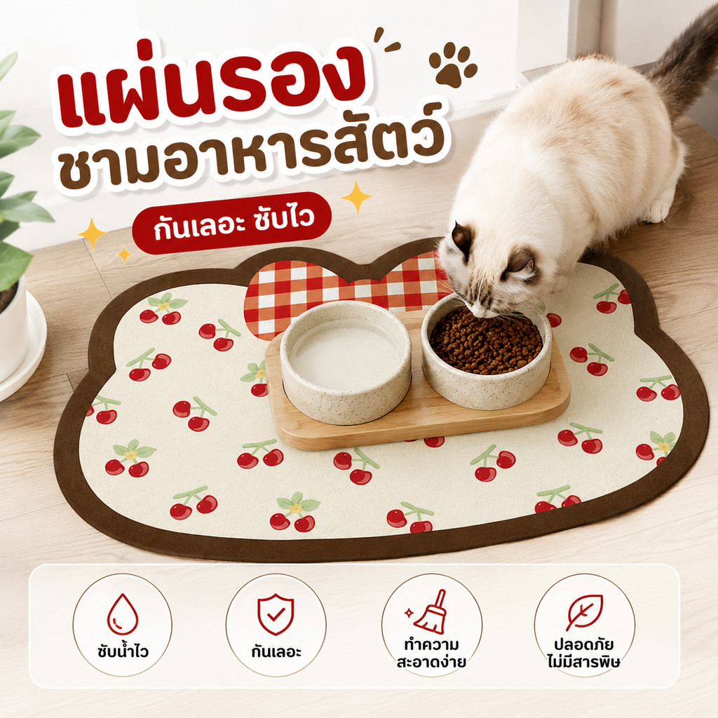 พร้อมส่ง! เสื่อรองอาหารสัตว์เลี้ยง กันน้ำ กันลื่น ทำความสะอาดง่าย ใช้ได้ทั้งแมว-สุนัข พับเก็บสะดวก