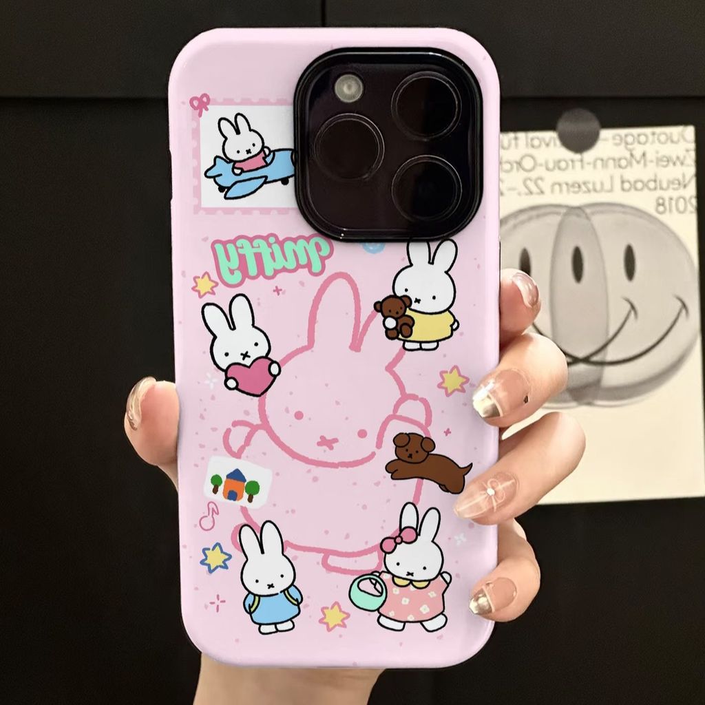 เคสสําหรับ iphone 17Promax 16/15promax 17Pro 14/15plus 2-in-1 เคสสองชั้น Apple 13/14Promax /11/12pro 7/8Plus Xsmax เคสโทรศัพท์กันกระแทกกระต่ายสีชมพูน่ารัก