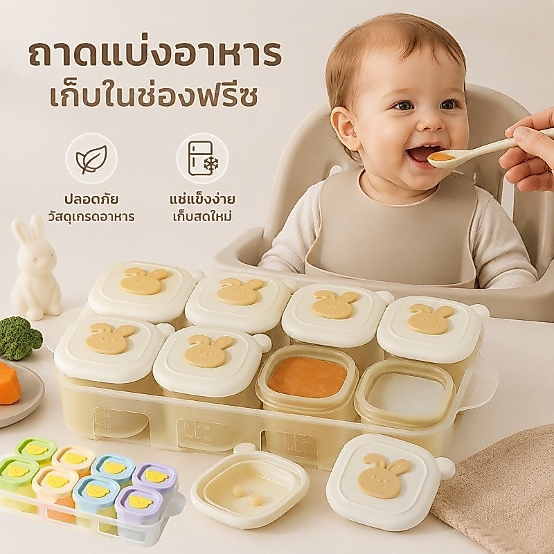 COD 4/8PCS กล่องเก็บอาหารเด็ก ถาดแช่แข็งอาหารเสริม ปลอดสาร BPA แบ่งส่วน ไม่ปนกลิ่น
