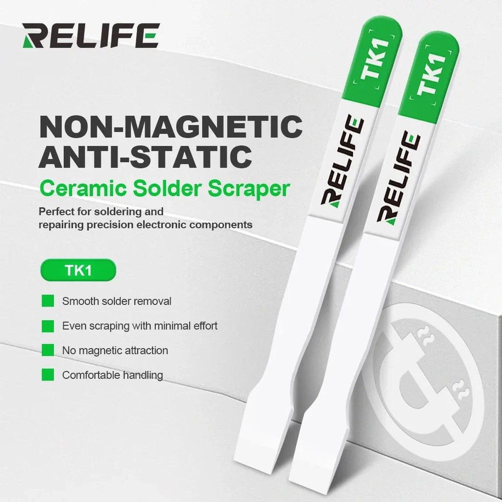 RELIFE TK1 เซรามิค Solder Scraper Non Magnetic Anti Static ใบมีดอุณหภูมิสูงสําหรับโทรศัพท์เมนบอร์ด CPU Oxidation Removal