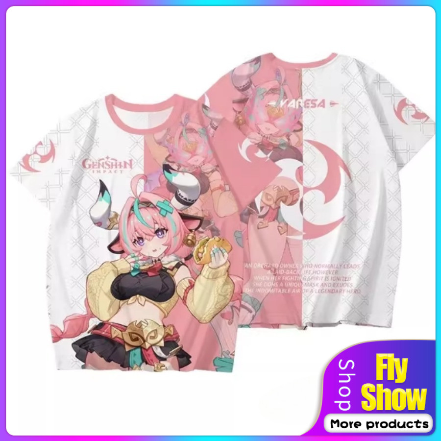 เสื้อยืดพิมพ์ 3D Genshin Impact Varesa แบบกราฟิกฤดูร้อน สไตล์_unisex