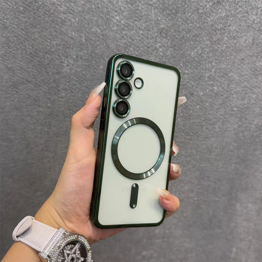 Samsung s24fe s24 fe SM-S721B SM-S721B/DS SM-S721U1 เคสป้องกันโปร่งใสพร้อมคอยล์ชาร์จแม่เหล็กและฟิล์ม