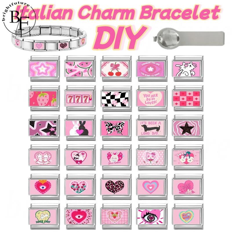 สร้อยข้อมือสแตนเลส สไตล์อิตาลี กว้าง 9 มิลลิเมตร สีชมพู ออกแบบเอง เพิ่มเสน่ห์และความวินเทจ