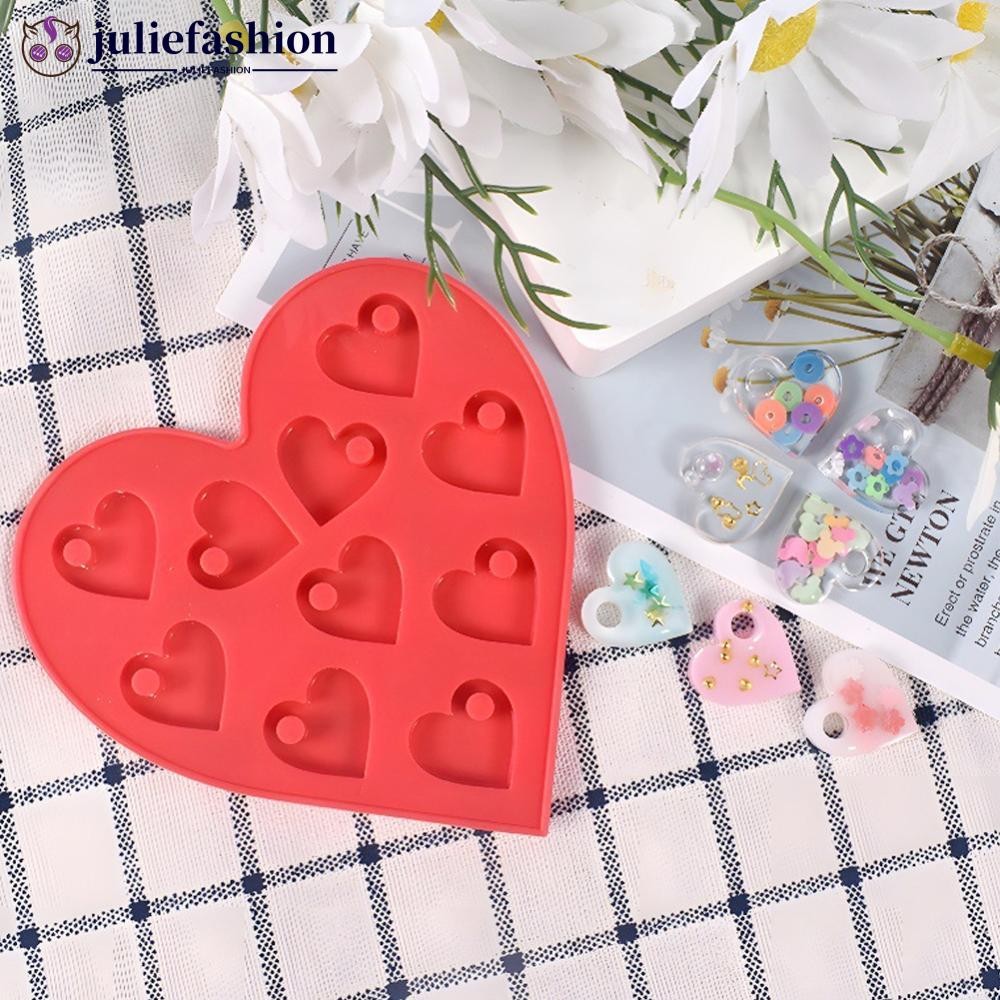JULIEFASHION หัวใจจี้อีพ็อกซี่เรซิ่นซิลิโคนหล่อแม่พิมพ์รู DIY ต่างหูสร้อยคอพวงกุญแจ Jewellery ทําอุป