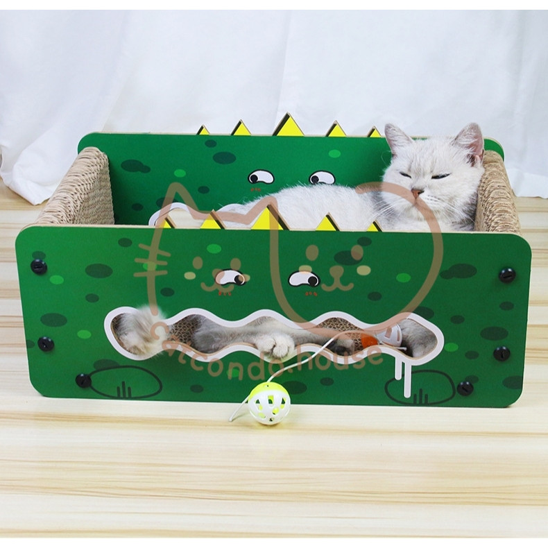 Cathouse กล่องลับเล็บปากใหญ่ ที่ลับเล็บแมวทรงกล่องนอน ลายการ์ตูนน่ารัก มีของเล่นในตัว - รูปที่ 3