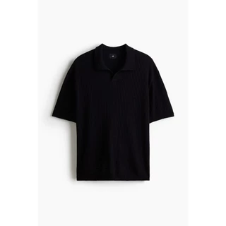 H&M(เอชแอนด์เอ็ม) เสื้อโปโลถักผ้าพื้นผิวทรงหลวม ผู้ชาย 1303731_1