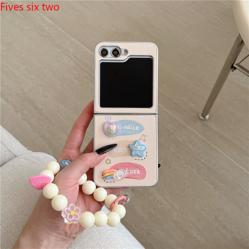 น่ารัก Star Clouds PU หนังสําหรับ Samsung Galaxy Z Flip 7 5G 6 5 4 3 Flip6 Flip7 FE พร้อมลูกปัด Chai