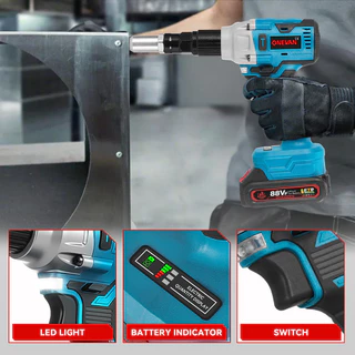 ONEVAN 25000N เครื่องยิงรีเวท ปืนหมุดย้ําไฟฟ้าแบบไม่มีแปรงไร้สาย LED Rivet Nut Gun เจาะเครื่องมือโลดอัตโนมัติ