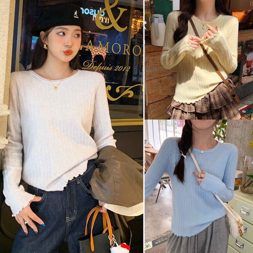 Chili Koko 7 สี เสื้อฐานสำหรับผู้หญิง สีขาว เสื้อถักน่าระทึกใจ สเวตเตอร์ ทรงสลิมฟิต เหมาะสำหรับใส่ด้านใน -88017