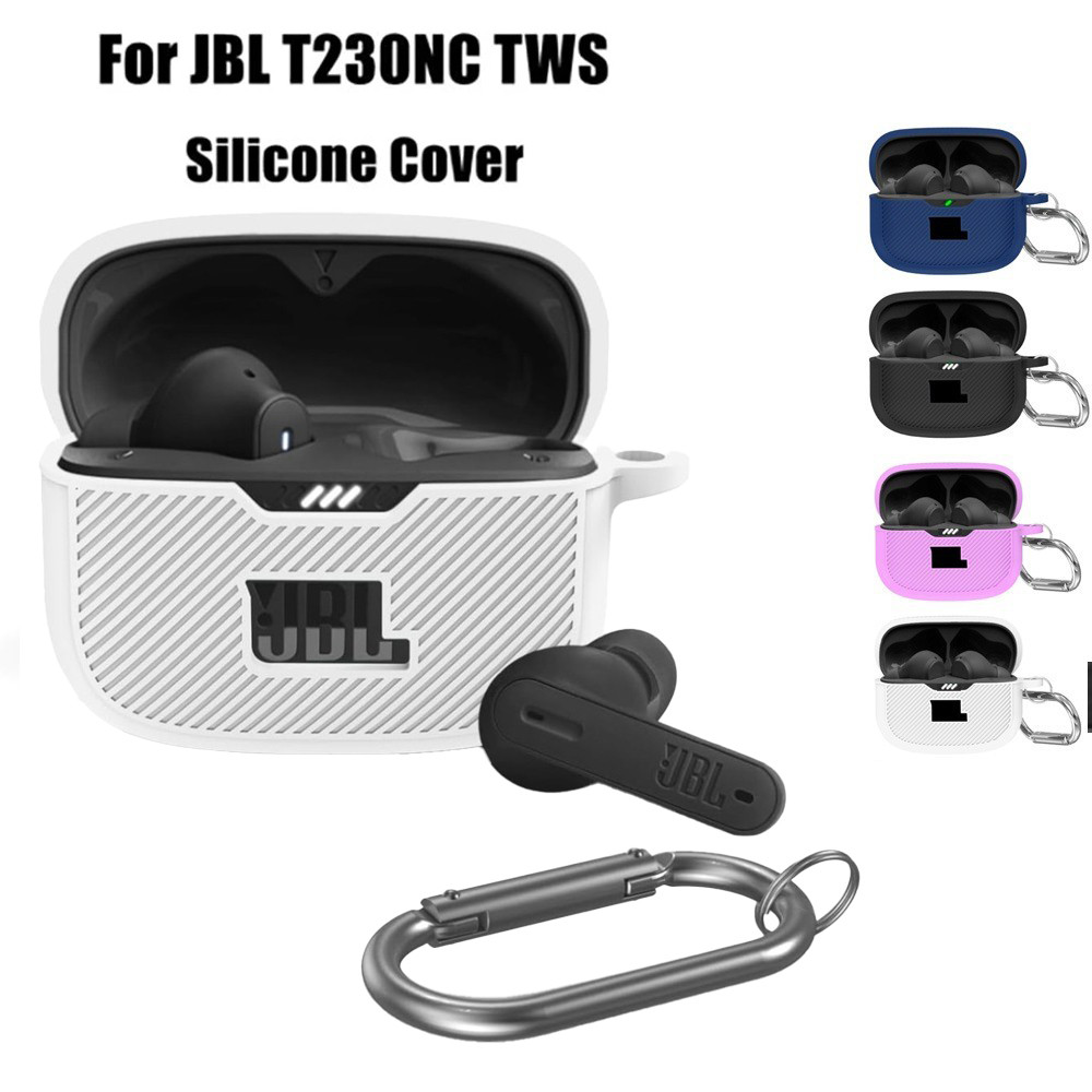 เคสซิลิโคนสําหรับ JBL Tune 230NC TWS Cover, เคสซิลิโคนแบบพกพาป้องกันสําหรับหูฟัง JBL 230NC พร้อมตะขอ