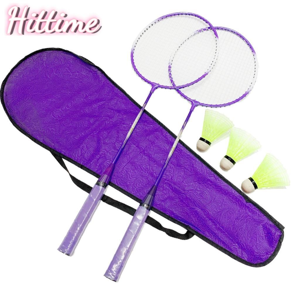 HITTIME ชุดไม้แบดมินตันสําหรับผู้เริ่มต้นทนทาน Iron Alloy Training Racket 3 ไนลอนแบดมินตันและกระเป๋า