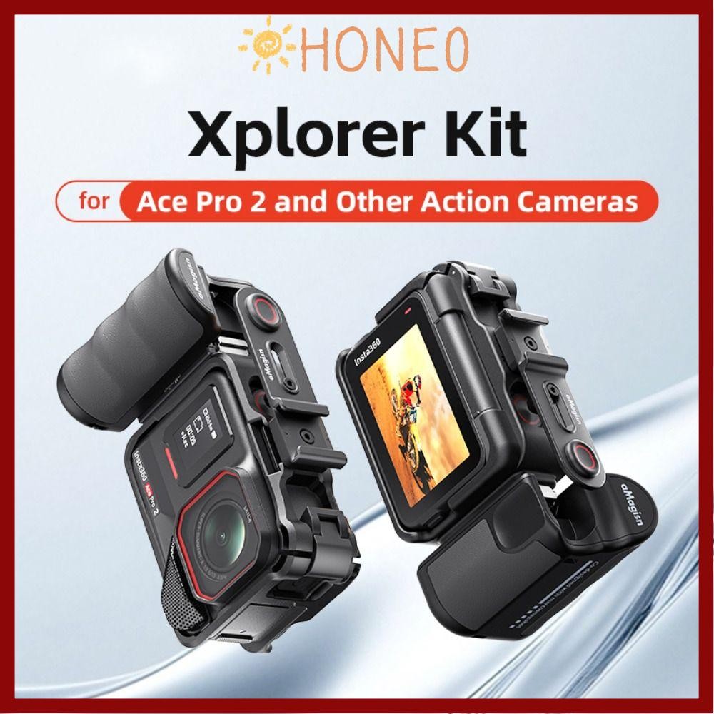 HONE StreetGrip Vlog Holder, ที่จับด้ามจับกล้องแอคชั่นพลาสติกแบบปรับได้, ปุ่มชัตเตอร์ Quick Release Camera Handle ขยายอะแดปเตอร์สําหรับ DJI Action/Insta360 Ace