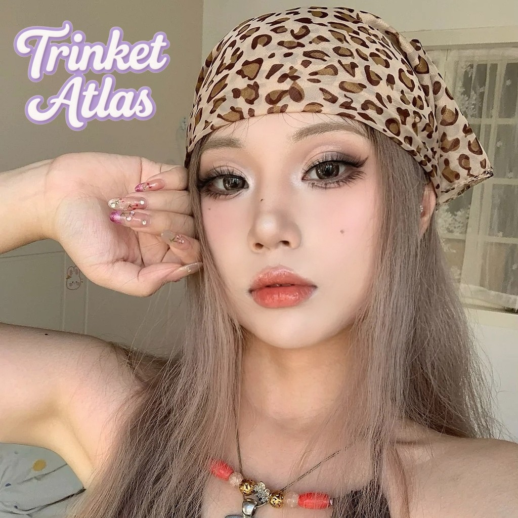 ผ้าคลุมหัว ลายเสือดาว สี่เหลี่ยม ins ย้อนยุค ระบายอากาศได้ดีและสวมใส่สบาย แฟชั่น ส่งไวจากไทย