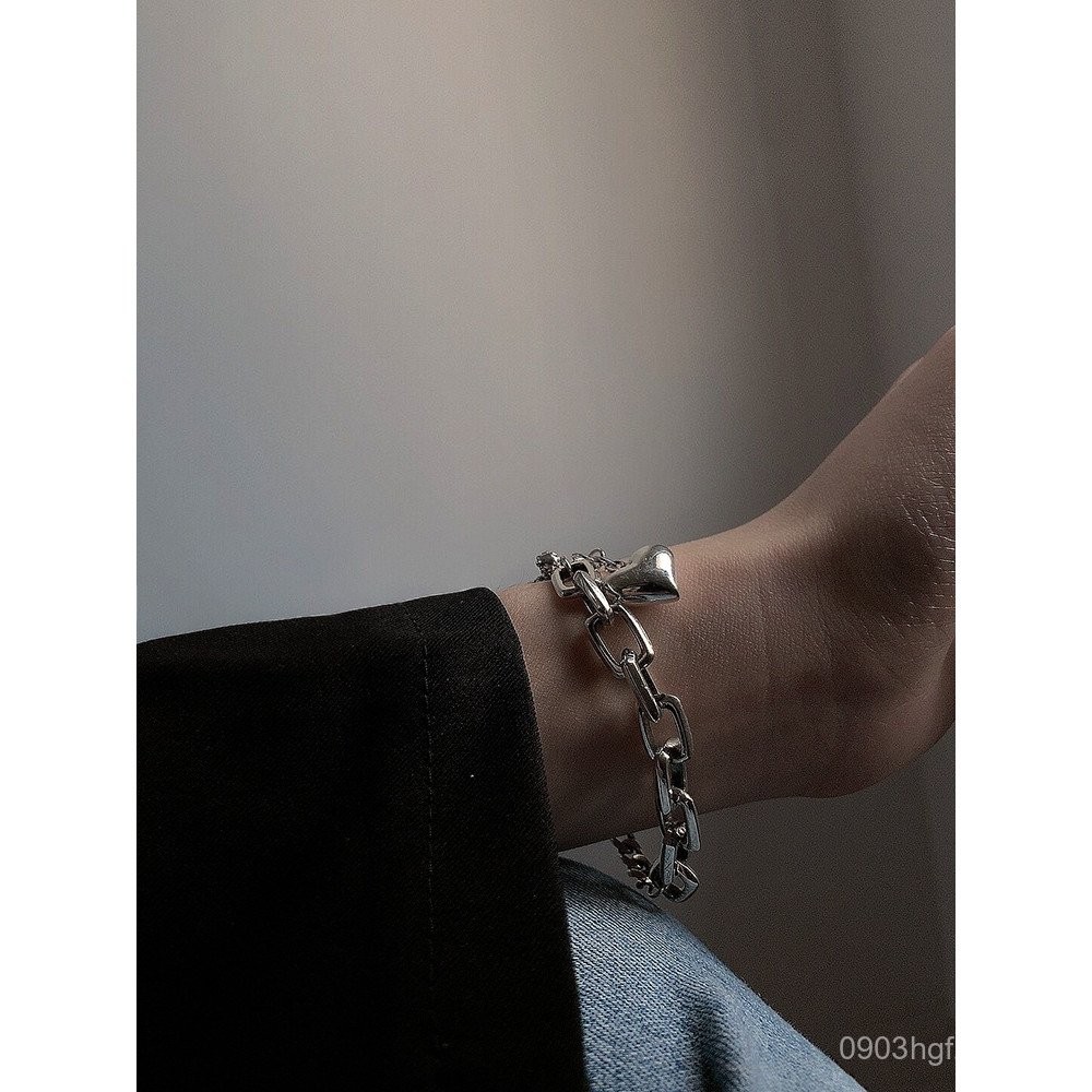 Girl Heart All-Match แฟชั่น Cool สไตล์สร้อยข้อมือเงินสเตอร์ลิงวงกลมที่ไม่ซ้ํากัน ins Classy s925 ซ่อ