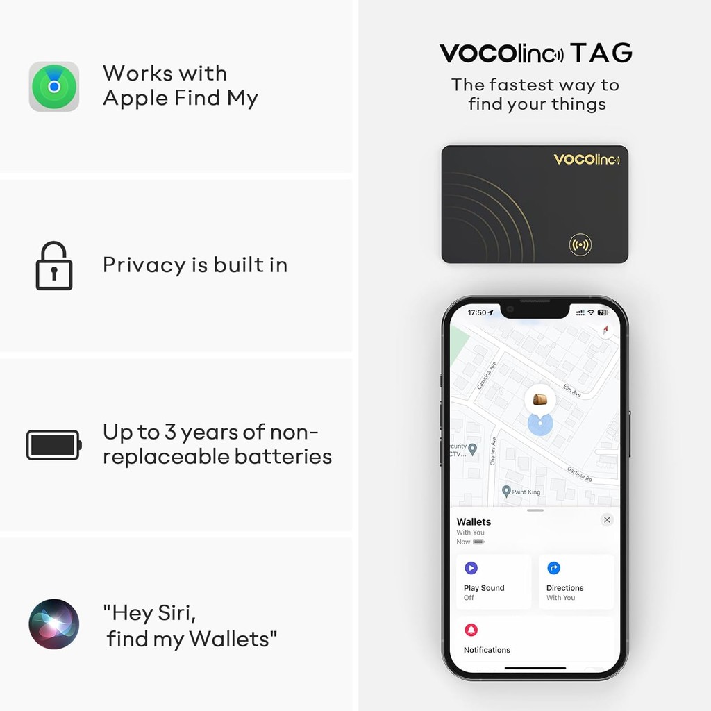 VOCOlinc Air Tag Card Wallet Tracker Ultra-Thin 1.6mm, Smart Item Finder ทํางานร่วมกับ Apple Find My