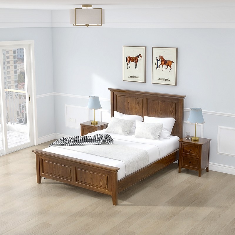 Napa Simple American Double Bed North American Light Luxury Country Pure All ไม้เนื้อแข็งสีขาวไม้ขี้