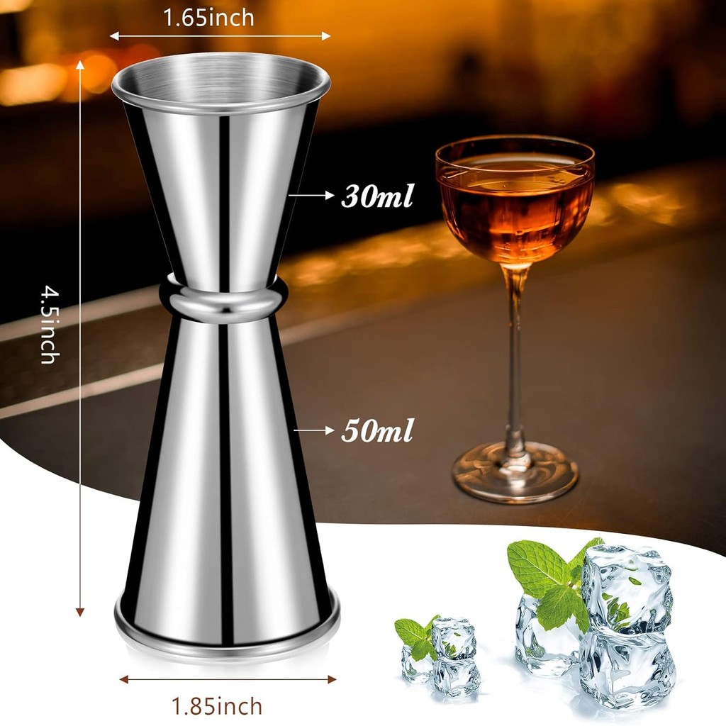 Yinkin 9 ชิ้น Jigger สําหรับ Bartending Cocktail Jigger 2 ออนซ์ 1 ออนซ์, 304 สแตนเลส Shot แก้วถ้วยตว