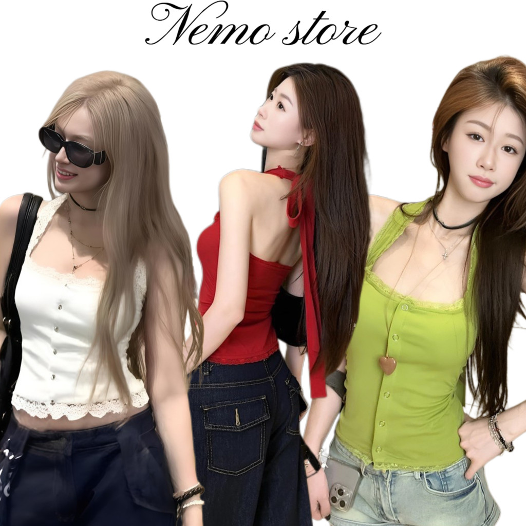 Nemo store🌸#FY10145 เสื้อคล้องคอ สีสดใสเสริมฟองน้ำ เกาหลีๆ ผ้านุ่มนิ่มสไตล์เกาหลี