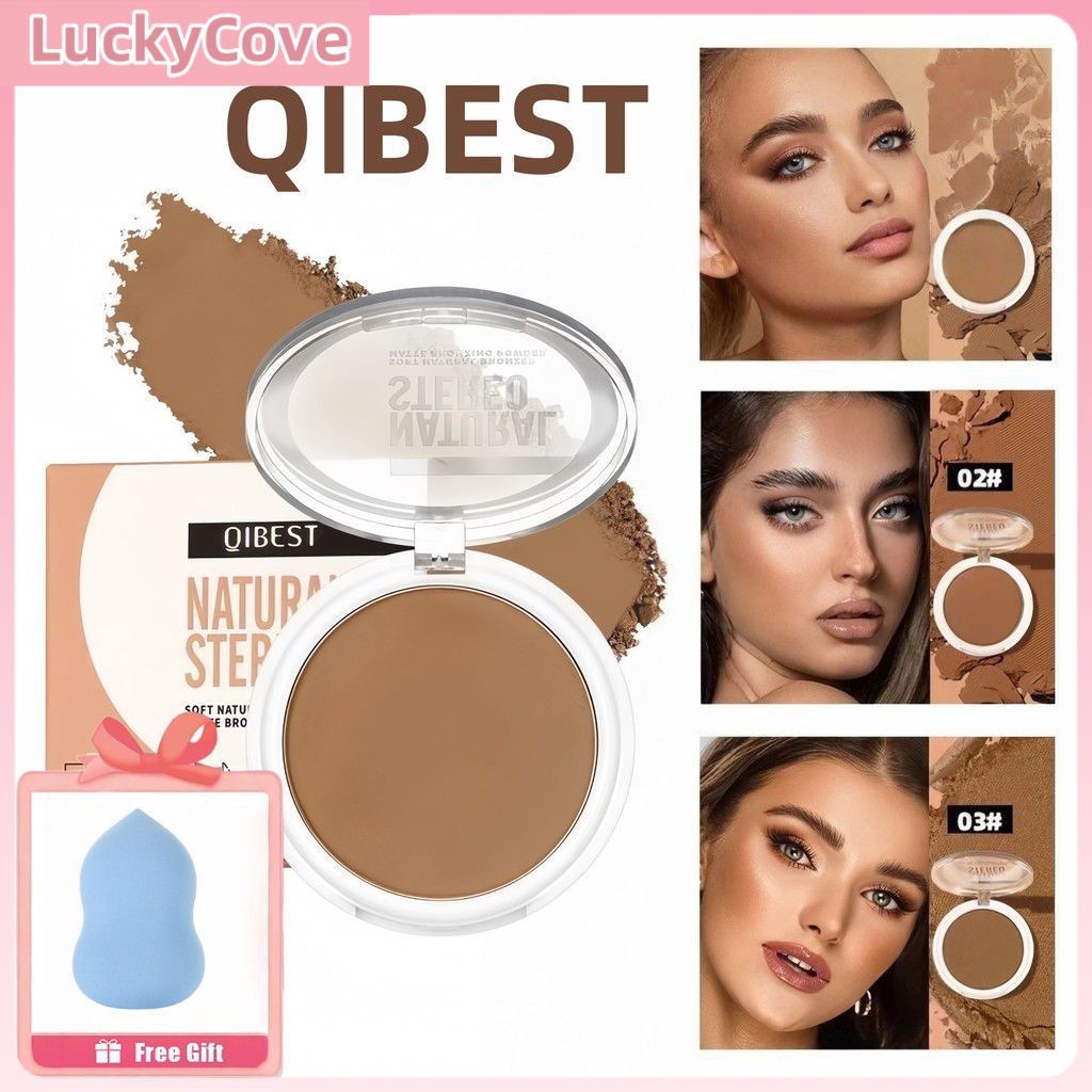 QIBEST ของขวัญฟรีQibest Cross-border Matte Contour Powder, แต่งหน้ายาก, แป้งอายแชโดว์, แป้งจมูก, แป้