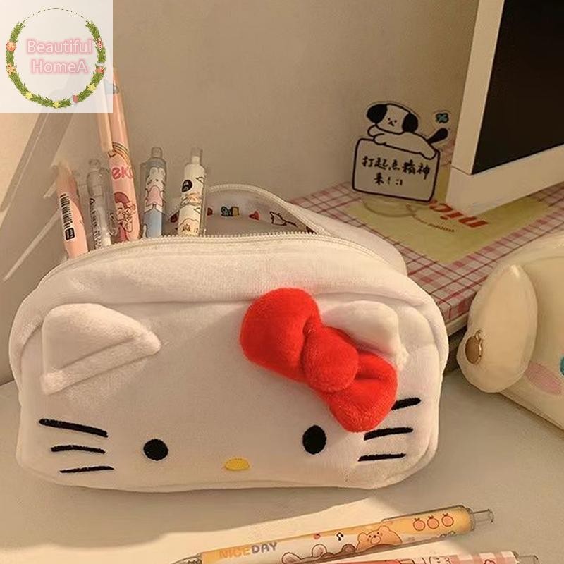 BHome Sanrio Hello Kitty Plush ดินสออะนิเมะกระเป๋าเก็บเครื่องสําอางกระเป๋าเครื่องเขียนนักเรียนโรงเรี