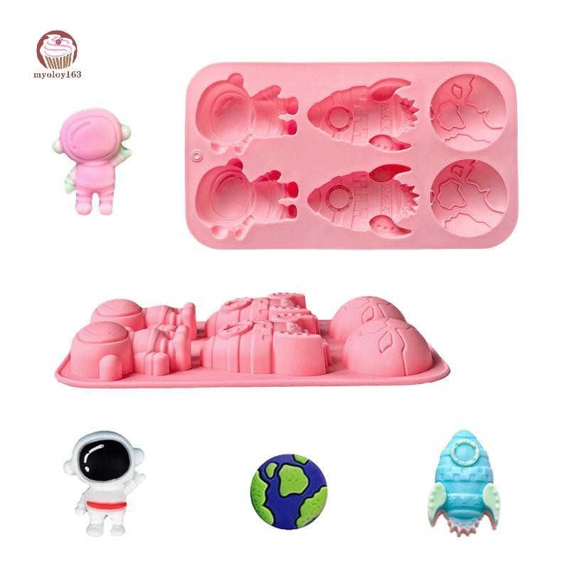 Myoloy Space Theme แม่พิมพ์เค้กซิลิโคน 6-Chamber 3D นักบินอวกาศ Rocket Candy ตกแต่งเค้ก TH