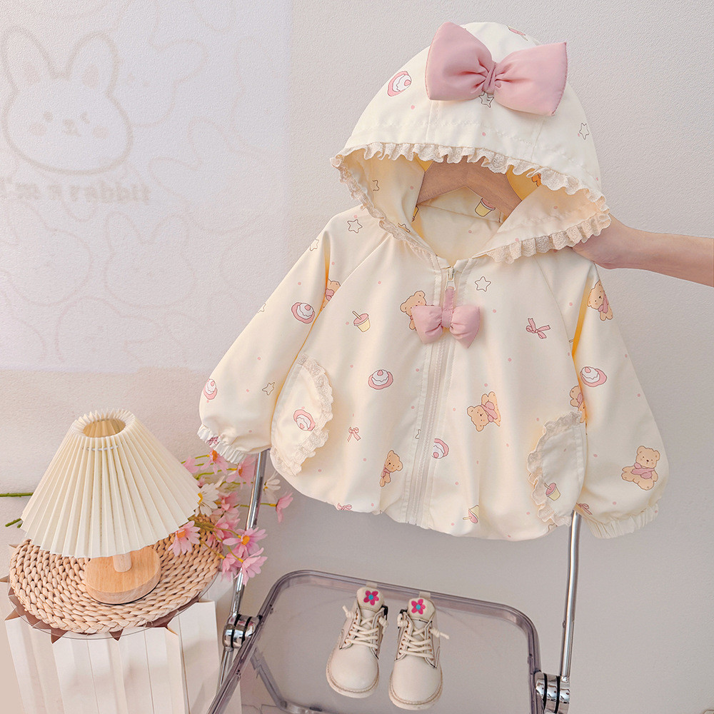 แจ็คเก็ตเด็กหญิงสไตล์เจ้าหญิง ขนาด 80-120 ซม. เพื่อทารกและเด็กวัย 3-8 ปี ทำจากผ้าบาง สวมใส่ง่ายและกันลม