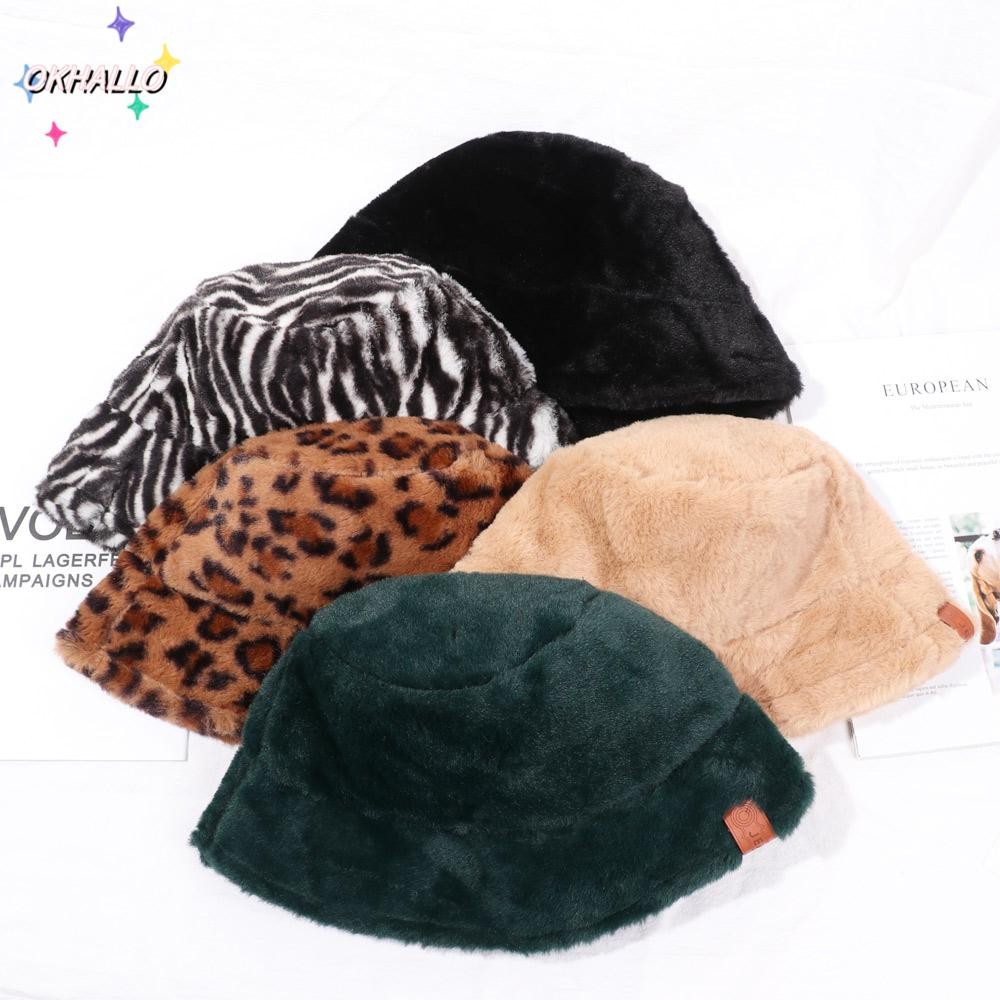 OKHALLO Faux Fur Girl Fashion Hairy Leopard Hats Soft Vacation Cap