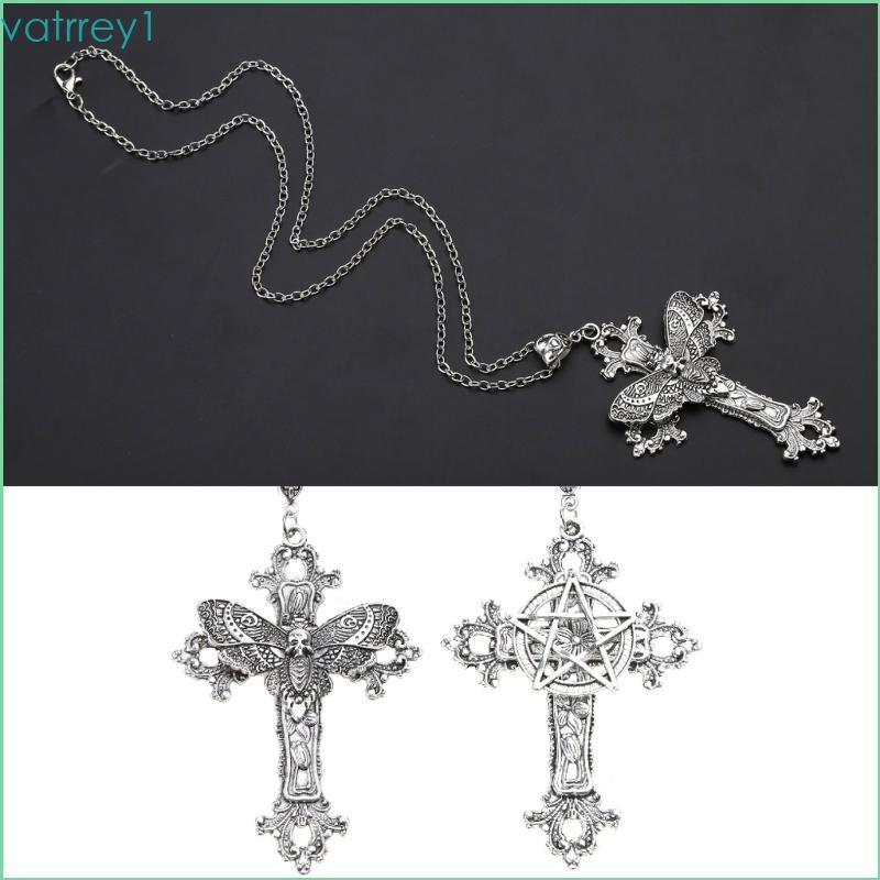 VAT1 Goth Death Skull Moth สร้อยคอผู้หญิง Unisex Cross ดอกไม้ Charm Choker
