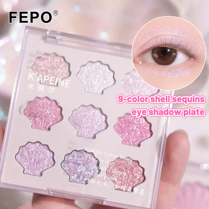 FEPO พาเลทอายแชโดว์เกล็ดหิมะ 9 สี Pearl Makeup Eye Shadow Plate
