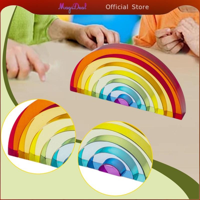 MagiDeal Rainbow Stacking Toy Building Blocks Early Learning Sensory Toy Rainbow Stacker สําหรับสะพานอาคารเป้าหมาย Hill Fence